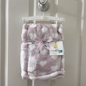 Lullaby Baby Pink Heart Print Luxury Velvet Baby Blanket Lovey 30 in x 40 in